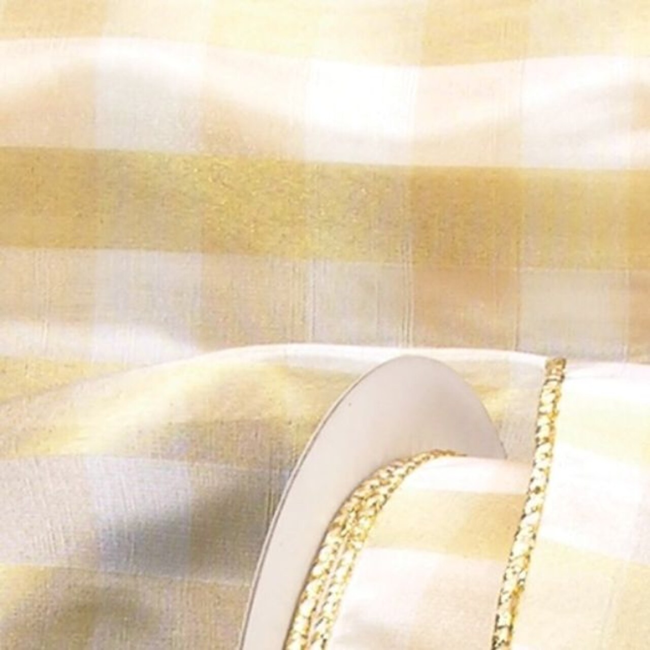 The Ribbon People Gold and Cream Buffalo Plaid Wire Edged Craft Ribbon 2" x 20 Yards